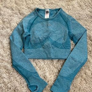 Blue Gymshark long sleeve work out top